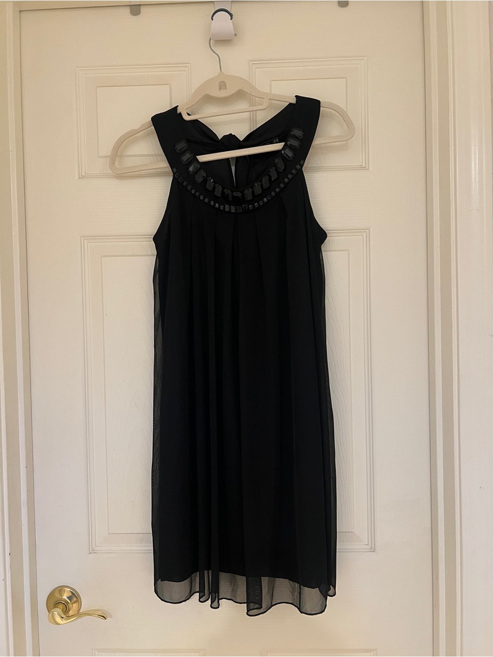 Ruby Rox Black Sleeveless Chiffon Mini Dress with Beaded Neckline